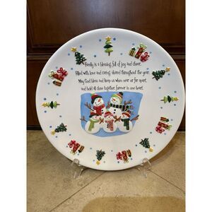 Rare Christmas Snowman 12" ‎ Collectible Plate By Roman 2005